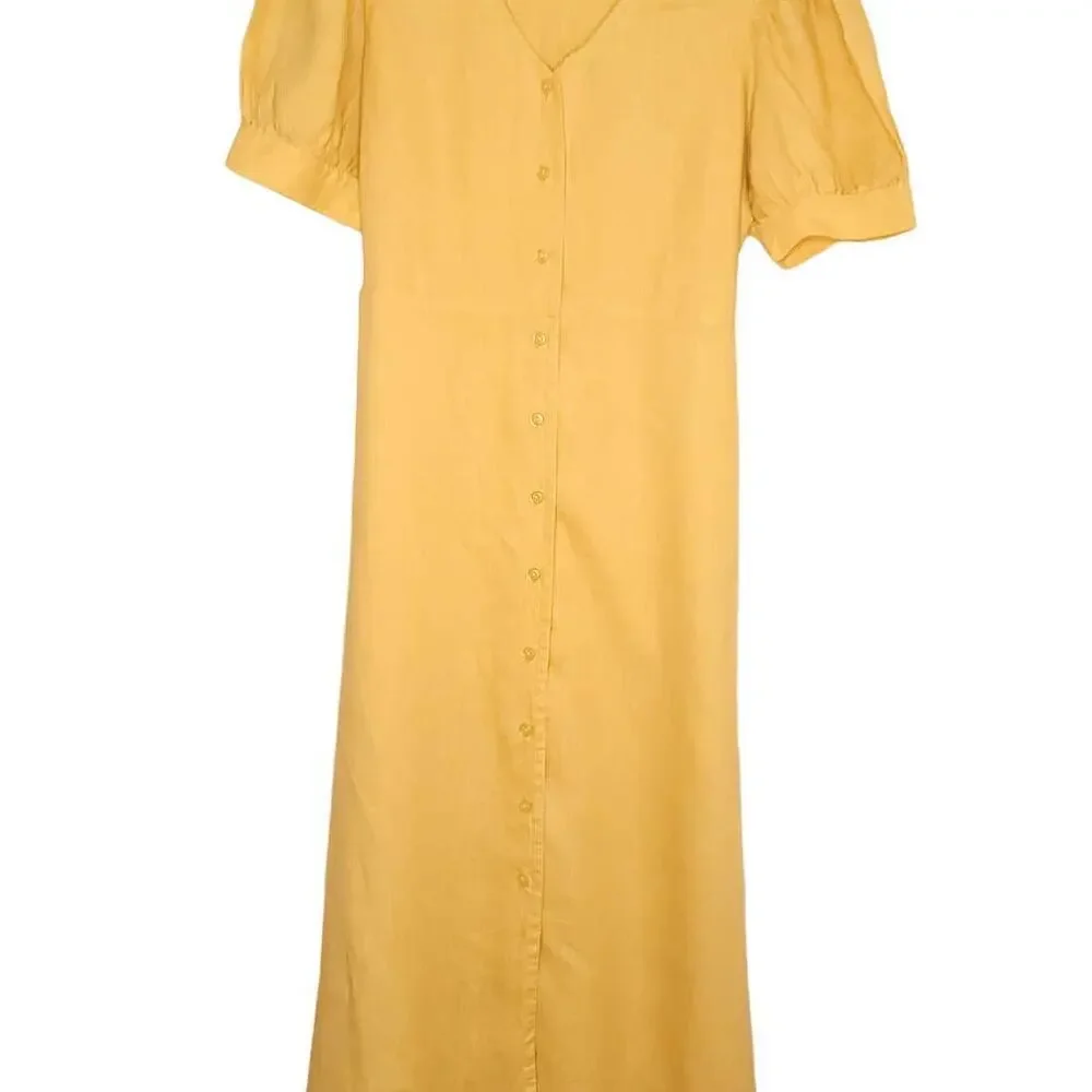 Magaschoni Yellow Linen Button Up Tie Dress - Picture 4 of 7